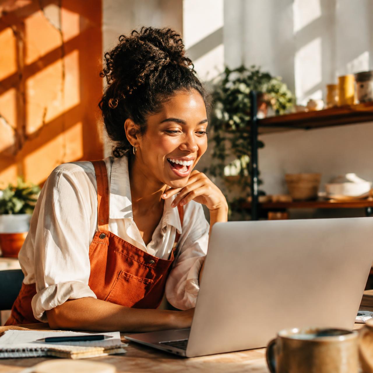 Small business owner reviewing her content plan